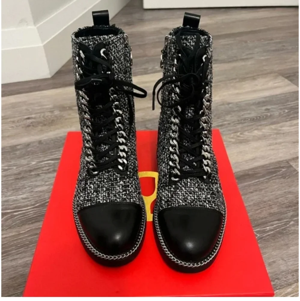 The Wishbone Black and White Combat Moto Boots with Graffiti Print Sz 7.5 - Picture 4 of 5